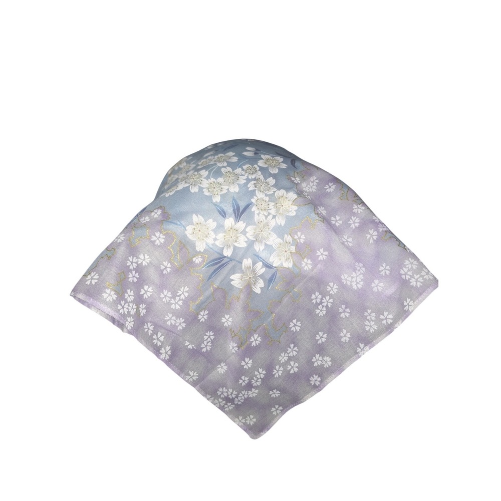 Floral Cherry Blossom Square Scarf Blue Lavender Sheer Lightweight Neckerchief - Picture 3 of 3